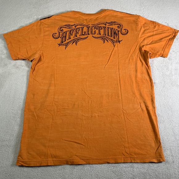 Affliction Shirt Mens XL Orange Tribal Graphic Biker Tee Short Sleeve Crewneck - Picture 9 of 9